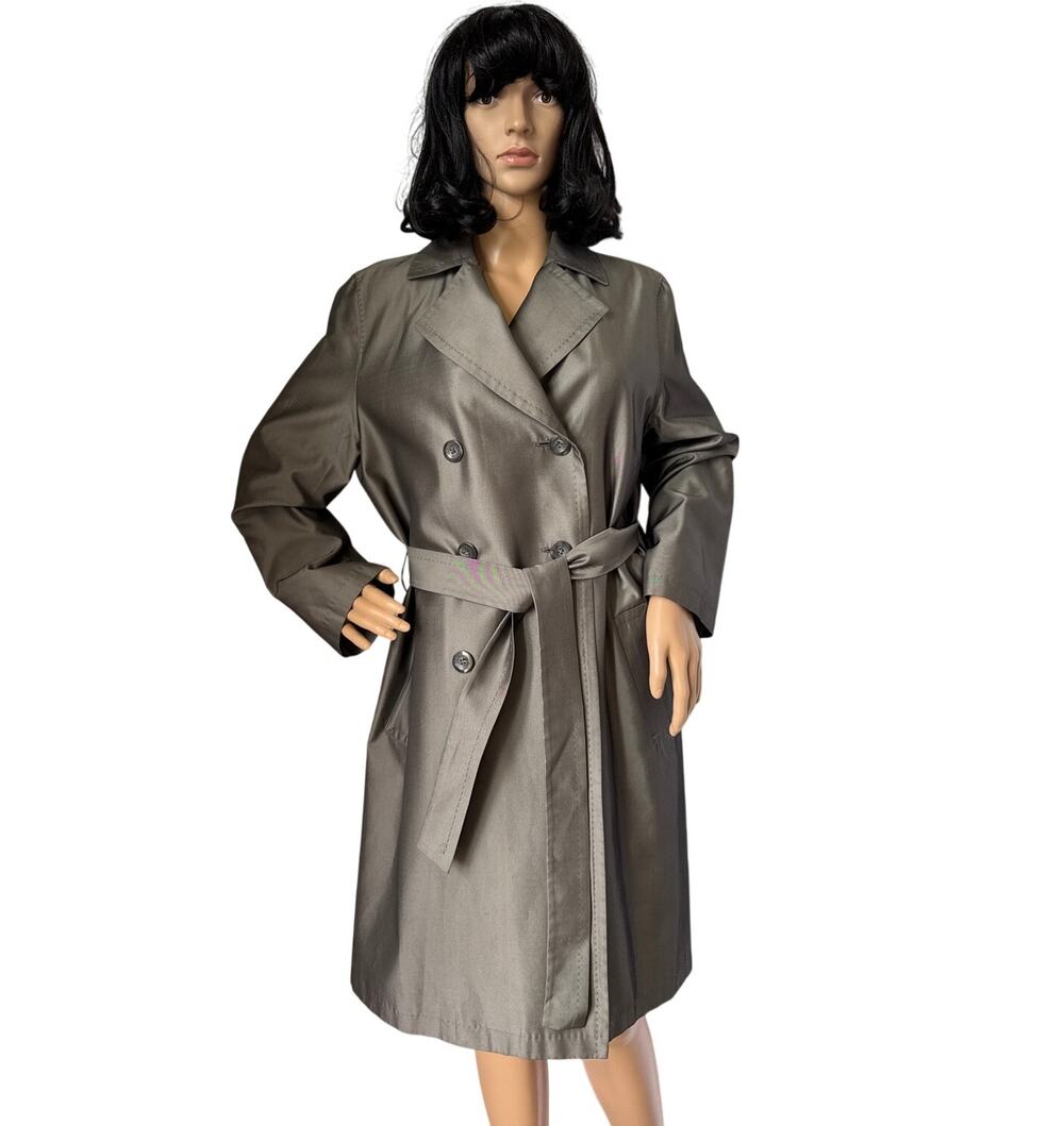 SANYO Excellent Shimmering gray trench double breasted coat medium